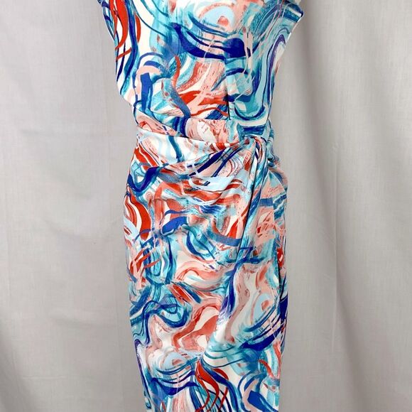 Tahari ASL Sleeveless Sheath Dress Midi Multicolor Geometric Print Sz 6 New - Picture 5 of 12